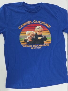 Royal Blue Graphic Short Sleeve Tee with Retro Cancel Culture Design